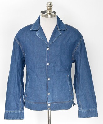CHRISTIAN DADA Spiral Light Denim Chain Stitched Racer Jacket 50 Fits L NWT 