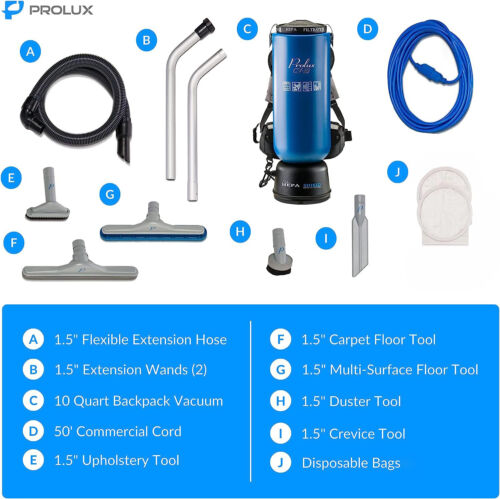 Prolux 10 Quart Commercial Backpack Vacuum Cleaner Blue - Certified Refurbished - Picture 3 of 7