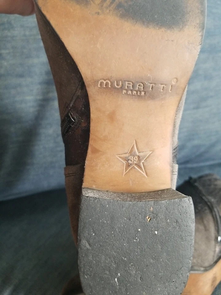 Botín Muratti Paris - Gamuza atada y cuero de reptil metálico gris 39 EE. UU. 8 Foto 2 de 4