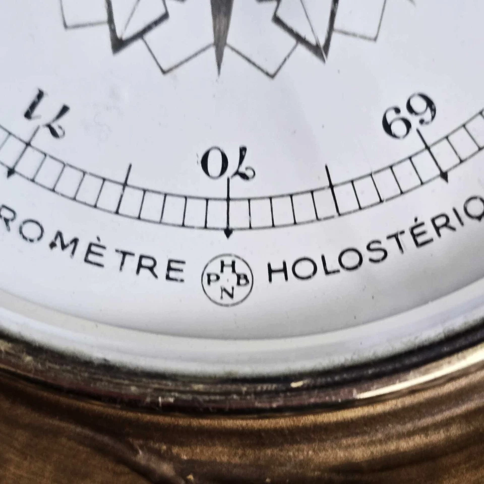 Antiguo Barómetro Holostérico Francés PNHB Sunburst Madera Dorada Circa 1900 Funcionando Foto 4 de 4