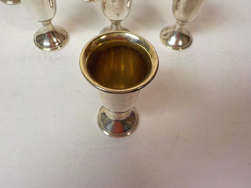 Set/8 Crown Sterling Silver Pedestal Cordials / Sherry 3" Goblets - Picture 3 of 11