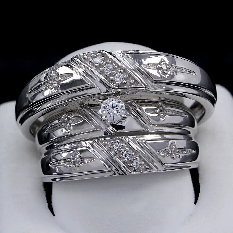 NEW 0.20 Ct CREATED Diamond Cross Wedding Engagement Band Ring Set 925 SILVER