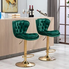 Set of 2 Swivel Bar Stools Adjustable Counter Height Bar Chair for Kitchen Green