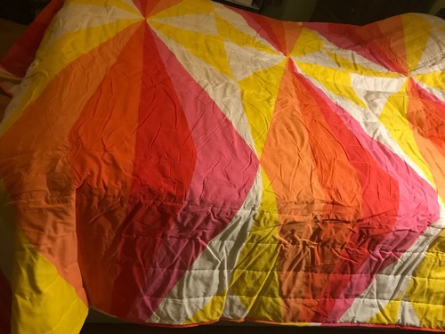 New Ikea SpringKorn Queen/King Pink Orange Geometric 110” by 102” Bedspread - Picture 5 of 5