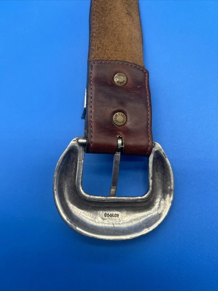 Cinturón de cuero marrón Brighton 1993 de colección floral plateado hebilla 34 ¡RARO! Foto 3 de 4