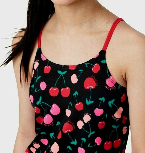 NWT JUSTICE Girls Swimsuit Bikini Tankini Black Red Cherry 10 12 14 M L 2 Piece - Picture 3 of 3