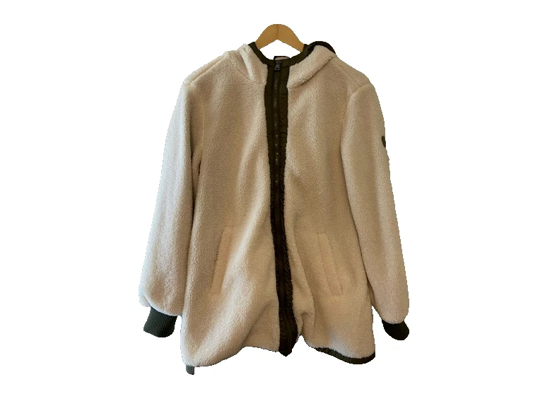 OFF WHITE 1 Giacca Madison Expedition Gorpcore pelliccia sintetica sherpa (bianco sporco e verde oliva L)