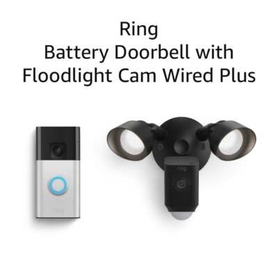 Ring Battery Doorbell Satin Nickel with Floodlight Cam Wired Plus Black