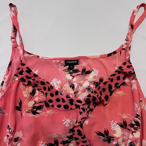 2021 Torrid Womens 4X Floral Pink Georgette Ruffle Front Cami Sleeveless Top - Picture 4 of 5