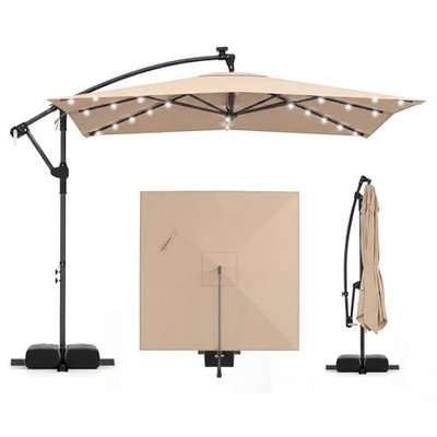 8x8 FT Solar Patio Umbrella with Base Included, Square Offset Cantilever Outdoor