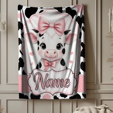 Baby Cow Custom Name Coral Fleece Blanket Farm Animal Decor
