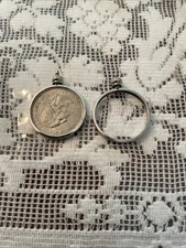 Vintage Silver  Plated Quarter 25 Cent Coin Holder Setting Pendant 1 Piece
