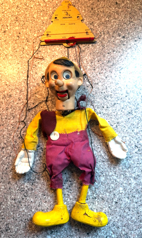 Vtg 50’s Pinocchio Ventriloquist Puppet Unitrol Control Talking Marionette Doll