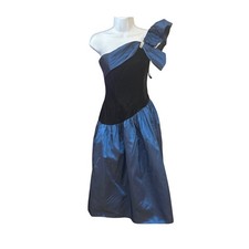 80s Roberta California Cocktail Dress Prom Party Glam Retro Velvet Taffeta Blue
