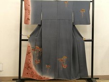 Japanese Kimono Embroidery Butterfly Flower Haze Dyed Gold Pure Silk