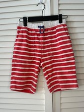 Mini Boden Size 11Y Coral Red Striped Toweling Terry Drawstring Waist Shorts