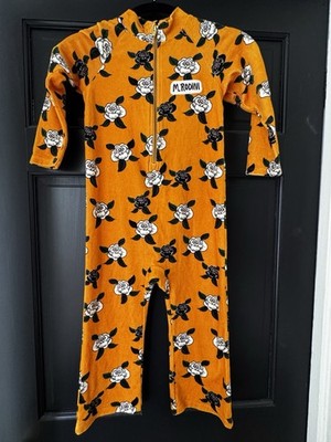 Mini Rodini Marigold Yellow Rose Girls Floral Velvet Jumpsuit 4 5 Romper 104/110