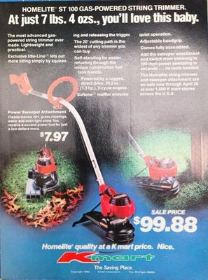 #ad 1980 Kmart Homelite ST100 Trimmer Print Ad Garage Decor Department Store $8.74