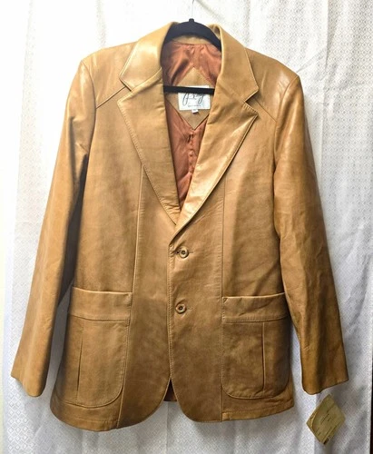 Remy Cuir Sauvage Sport Leather Blazer 40R Antelope Benberg Jacquard Lined - product listing photo