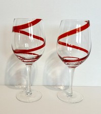Pier 1 Red Ribbon Swirl /Clear Wine Glasses  ...