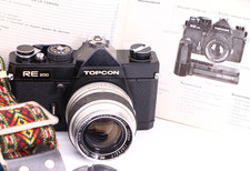 All Black Topcon RE200 Topcor 58/1.8 Lens 58mm f1.8 RE 200 SLR Rare Film Camera