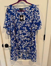 Anthony Originals Women's Floral Dress XL Blue/White Round Neck Short Sleeve