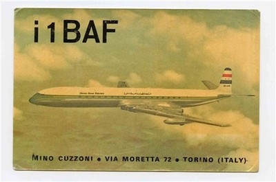 I1BAF QSL 1965 United Arab Airlines De Havilland Comet 4C Jet Torino Italy 