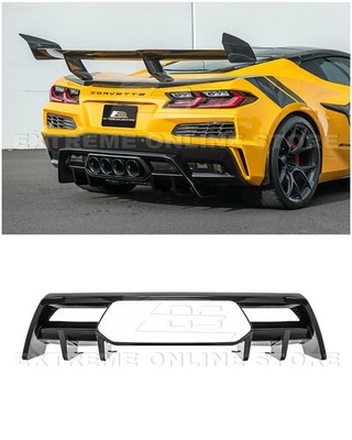 For 23-Up Corvette C8 Z06 | Gloss Black Add-On Rear Bumper Finned Diffuser