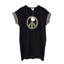 Umgee NWT T-shirt Dress Size Small Black Plaid Peace Sign Hippie Boho Oversized