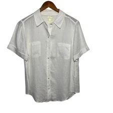 Lilly Pulitzer Linen Coastal Beach Preppy Vacation Summer Boxy Capsule Top Med