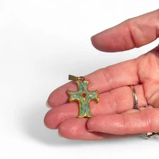 Vintage Jewel Enameled Cross Religious Metal Cross