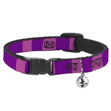 Cat Collar Breakaway with Bell Cheshire Cat Stripe Pink/Purple NARROW Fits 8.5-1