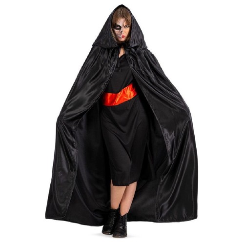 Mantello Lungo In Velluto Nero Con Cappuccio – XL 170 Cm, Unisex, Perfetto Per Halloween, Cosplay E Feste In Maschera