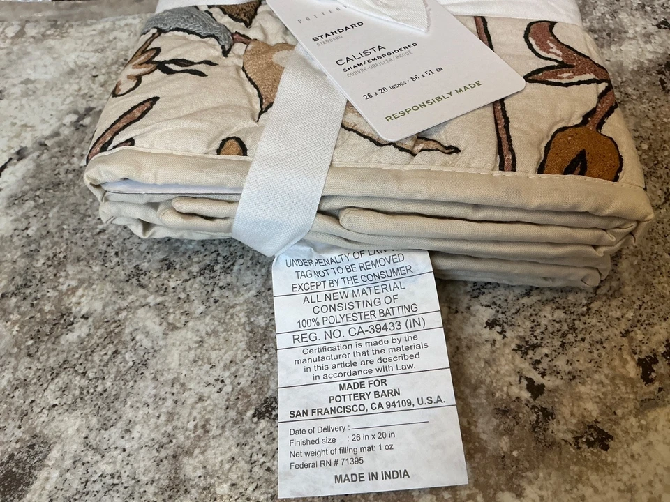 1)POTTERY BARN CALISTA Embroidered Quilted  Standard Sham -NWT - Image 2 of 2