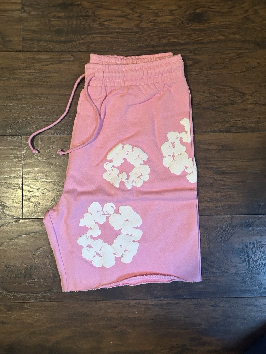 Denim Tears Men's Pink/White Floral Print Sweat Shorts Drawstring