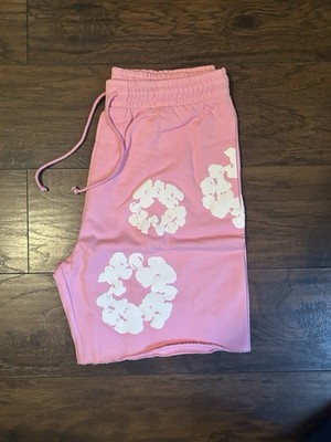 Denim Tears Men's Pink/White Floral Print Sweat Shorts Drawstring