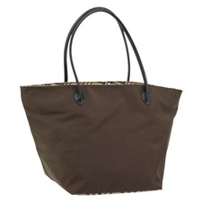 Burberrys Nova Check Blue Label Hand Bag Nylon Brown Black Auth bs13689