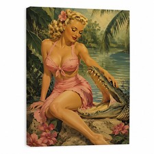 Vintage Pinup Girl Canvas Wall Art Retro Biki...