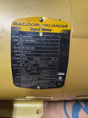 #ad Baldor EJMM3312T 10HP 3500RPM Electric Motor $900.00