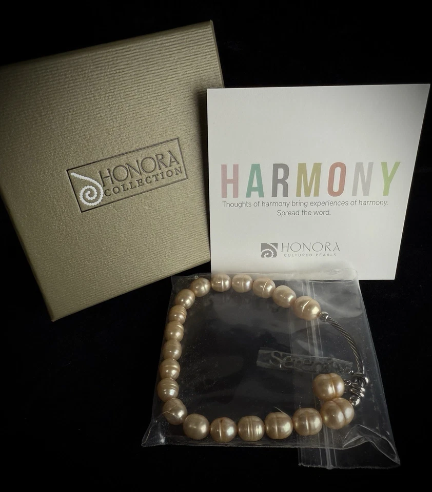 Pulsera Honora Harmony Inspirador Perla Cultivada Dije Serenidad Melocotón 3 pulgadas Foto 2 de 4