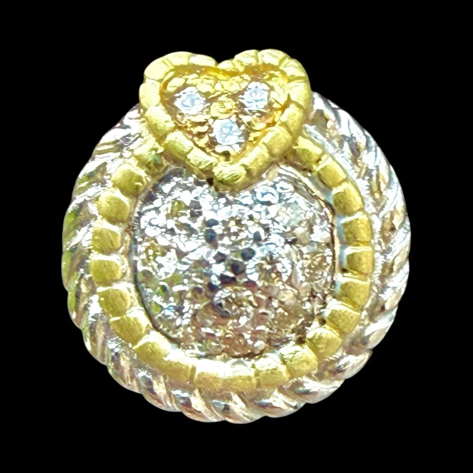 Judith Ripka Sterling Silver 18K Gold Diamond Heart Round Stud Pierced Earrings - Image 2 of 4