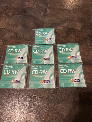 Lot If 7 Memorex CD-RW Rewritable 4X700MB 80 Min w/ Slim Jewel Cases (F19)
