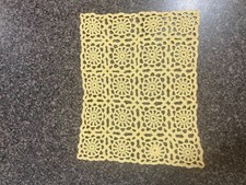 Vintage Crochet Shabby Doily Yellow Handmade Cotton 1940s Square 24cm Boho
