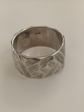 Hand-Hammered Modernist Sterling Silver Ring - Wide Band, Rugged Texture, Size 1