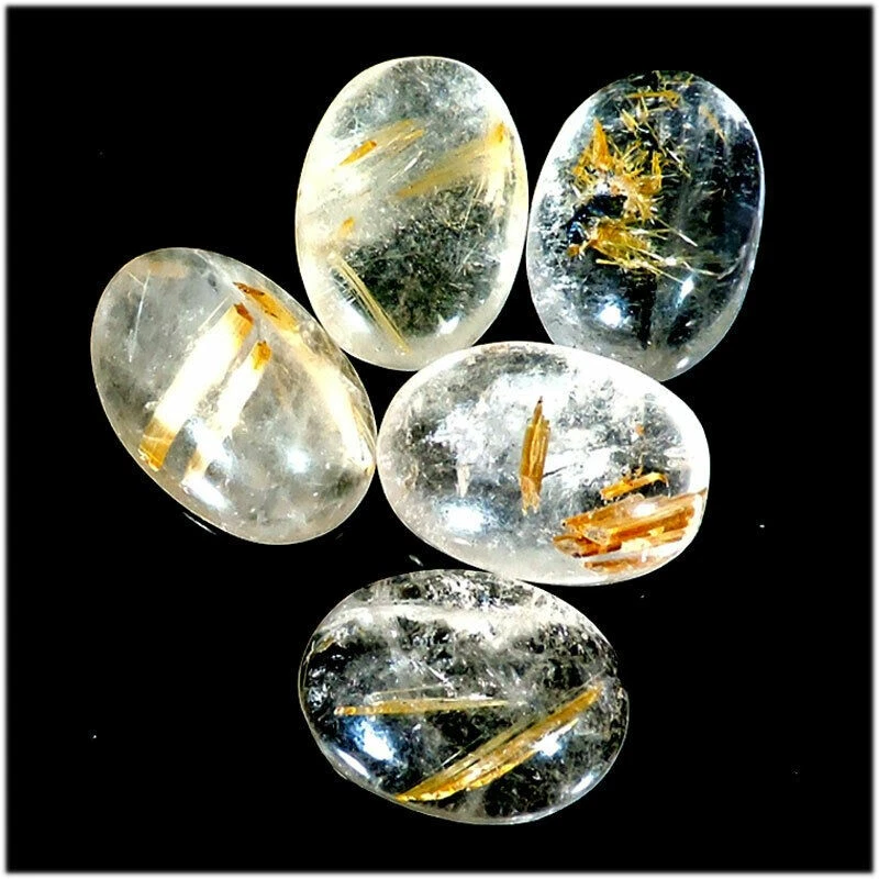 5pcs Lot 45.35 Ct Natural Gold Rutile Quartz Oval Cabochon Loose Gemstone N738 - Image 2 of 2