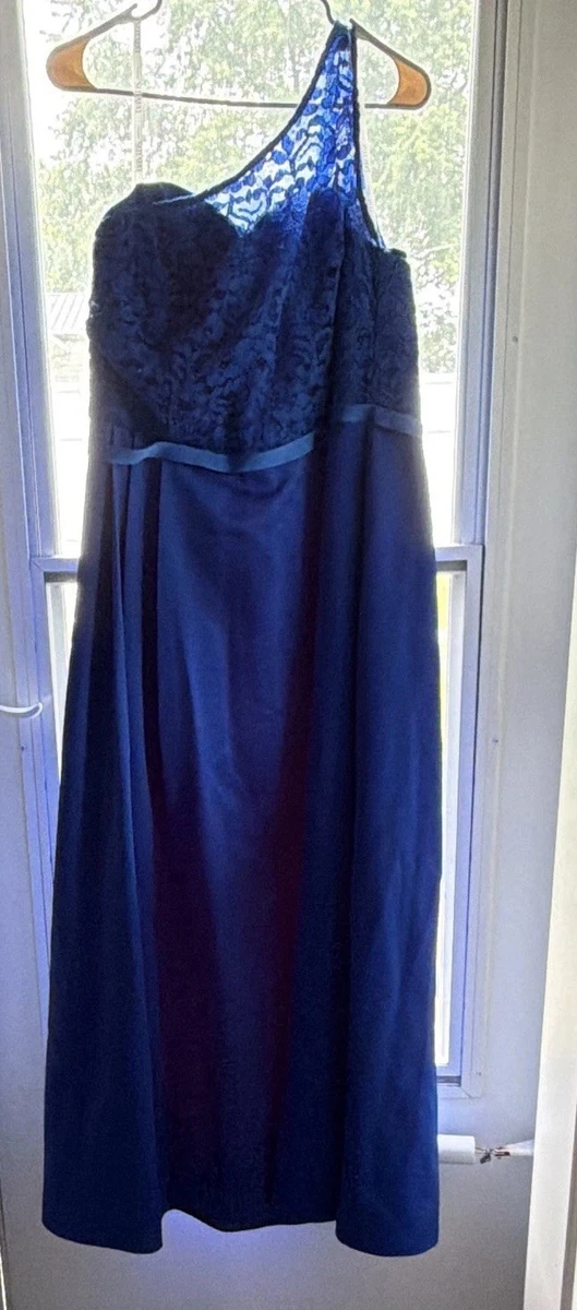david's bridal navy blue lace dress David's Bridal navy halter top dress with a lace