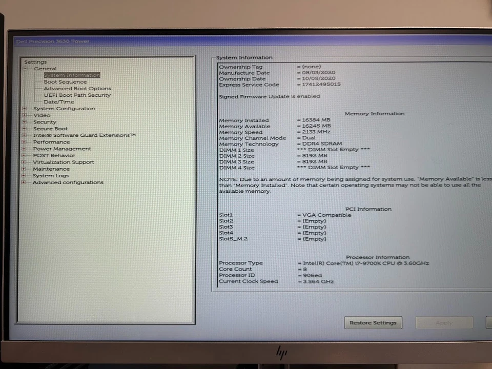 Dell Precision 3630 MT i7-9700K, 16GB DDR4 RAM, NO SSD/HDD/OS, GT 710 2GB #95 - Image 2 of 4