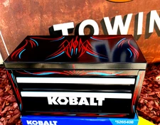Pinstriped Kustom Kulture Hot Rat Rod Art Kobalt Mini Black Tool Box Garage Art