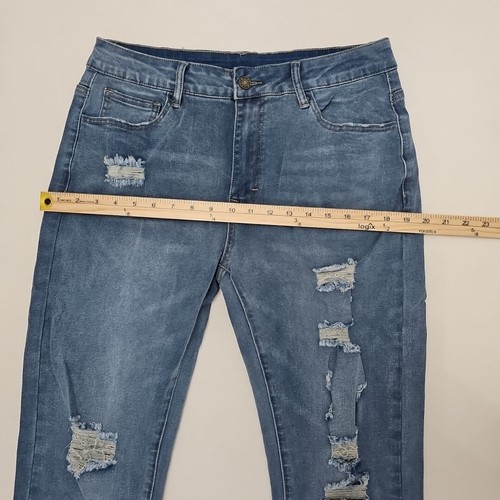 Mid Rise Distressed Jeans Blue Jeans Ripped Stretch Denim Jeans Size XL - Picture 4 of 7