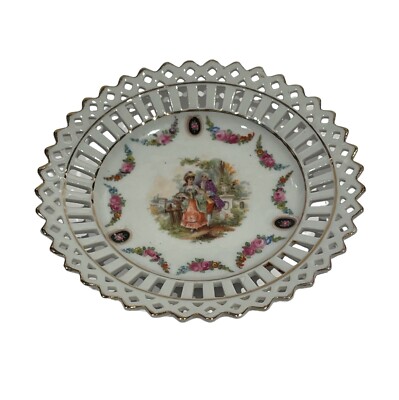 Dresden Schumann Bavaria - Watteau Courting Scene - 8 Reticulated Bread Plates